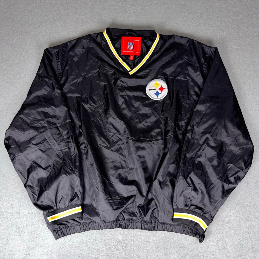 Vintage 90s Pittsburgh Steelers NFL Pullover Windbreaker Jacket XL Black
